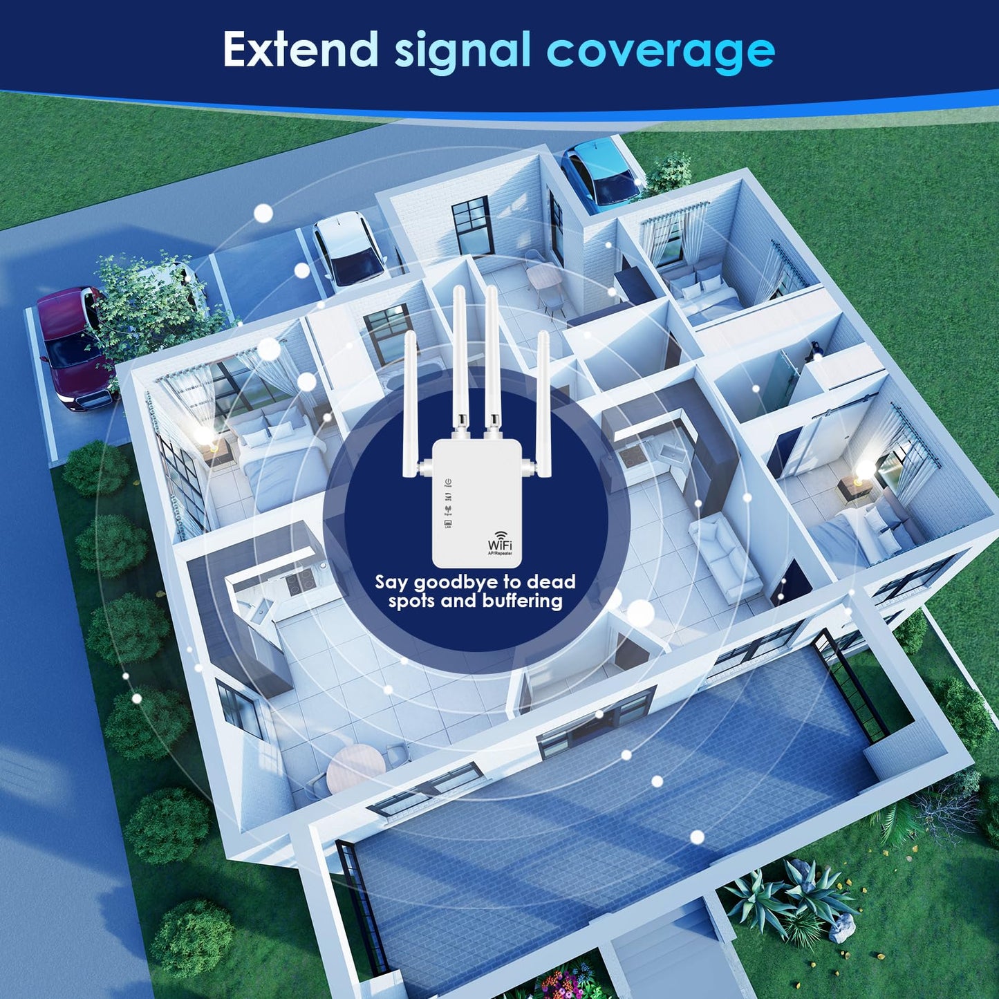 2026 WiFi Extender Signal Booster,Dual-Band WiFi Booster (2.4 GHz), Covers Up to 9,999 Sq. Ft., Easy Setup, Ethernet Port and Access Point Mode,Stable