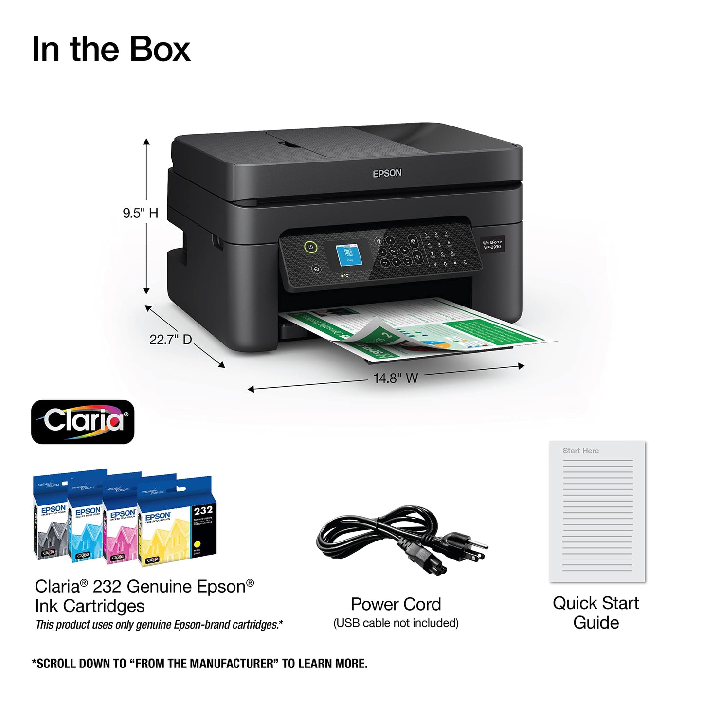 Epson Workforce WF-2930 Wireless All-in-One Printer with Scan, Copy, Fax, Auto Document Feeder, Automatic 2-Sided Printing and 1.4" Color