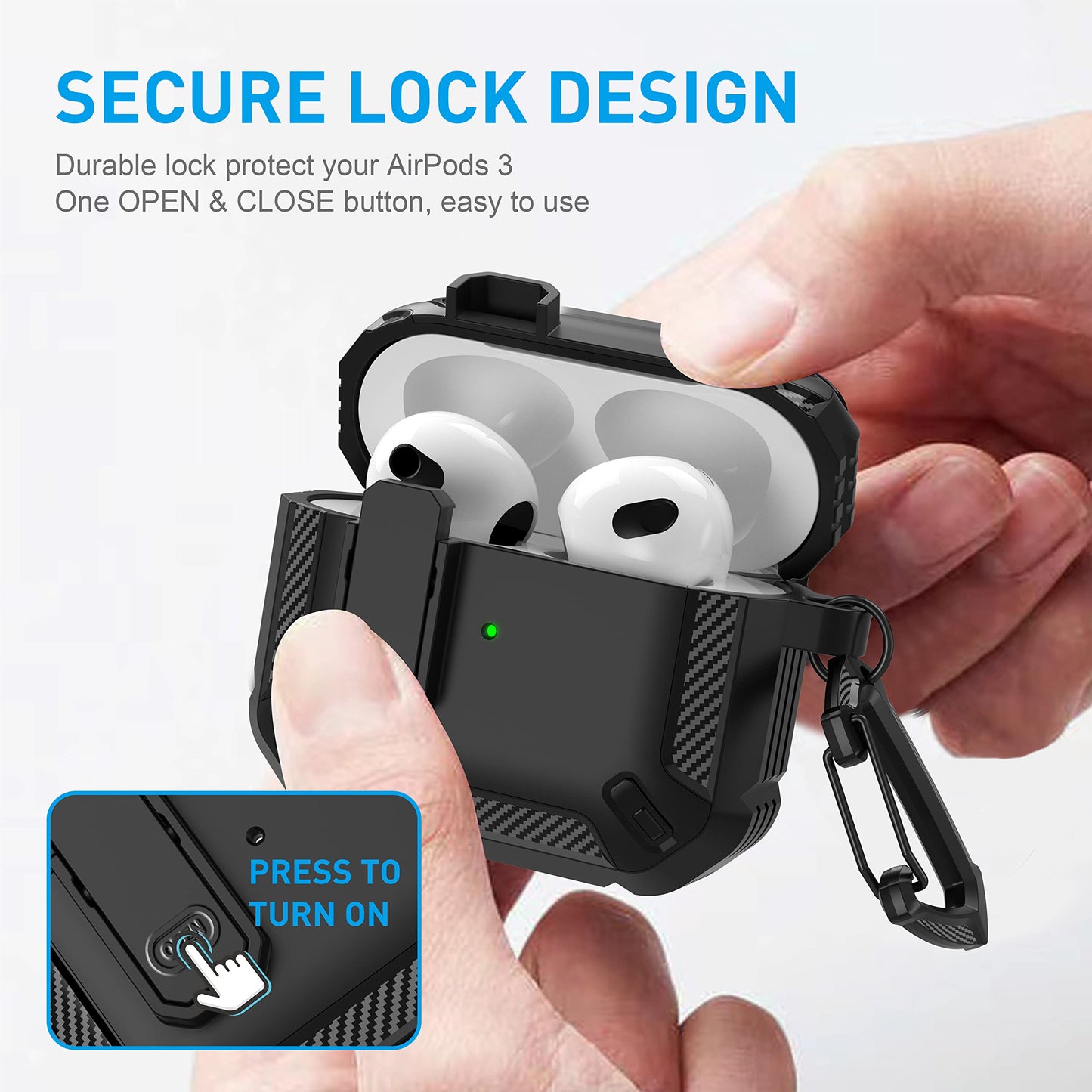 Maxjoy for AirPods 3rd Generation Case, AirPods 3 Case Cover with Lock AirPod3 Generation Protective Cases Gen 3 Shockproof Cover with Keychain