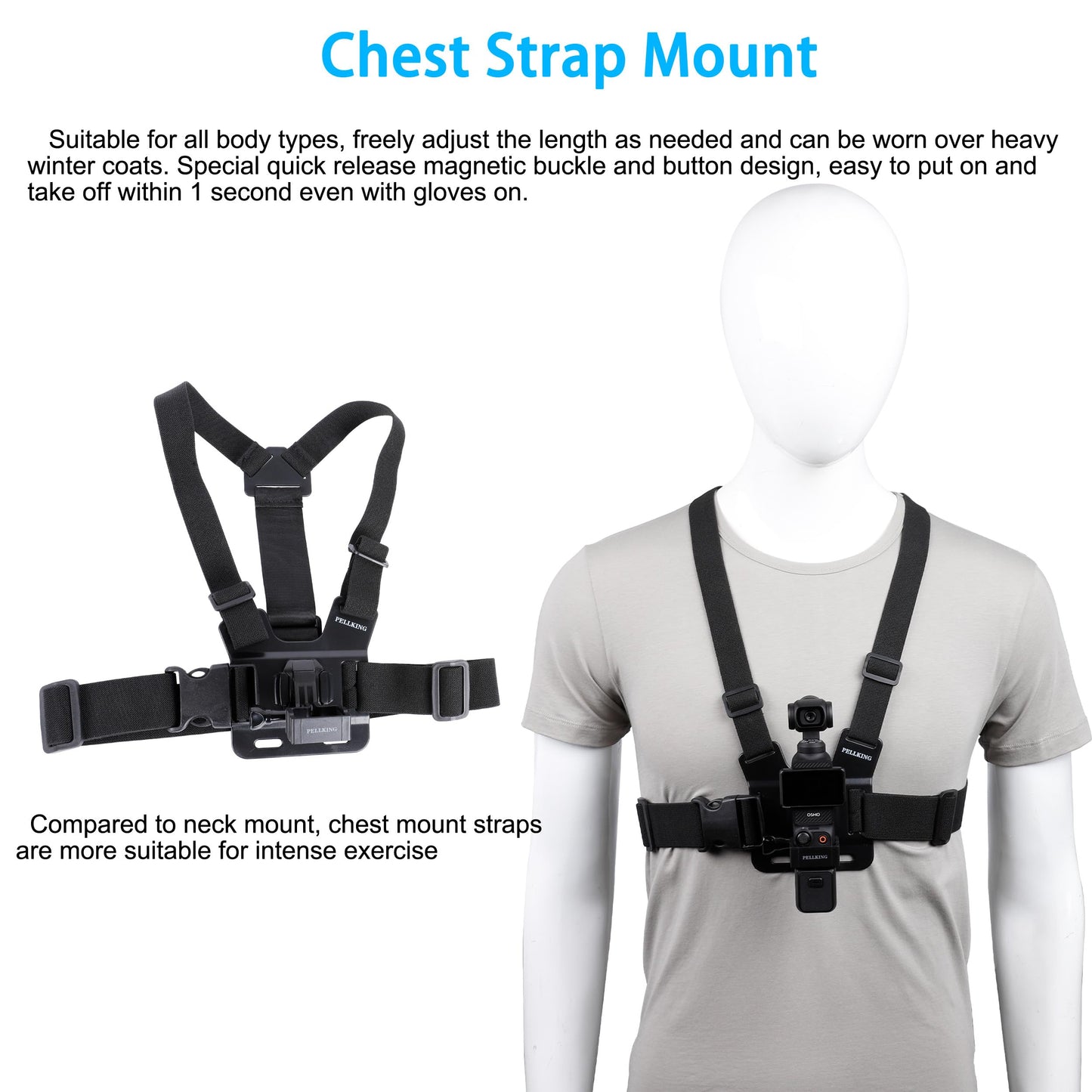 PellKing 4in1 DJI Osmo Pocket 3 Accessories Kit,Chest Mount Harness,Neck Holder,Head Strap,Backpack Strap Mount for DJI Osmo Pocket 3 Camera,with