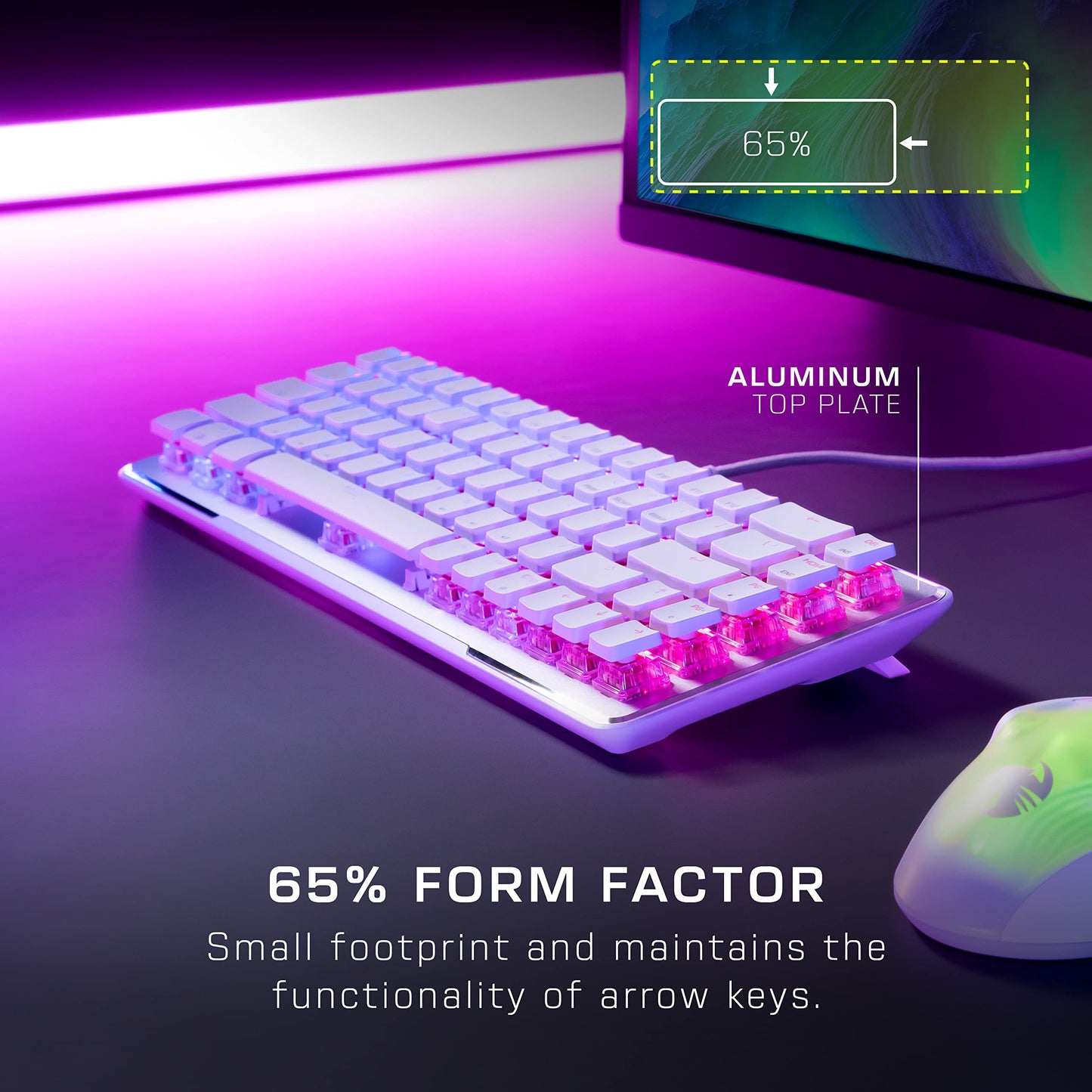 Roccat Vulcan II Mini-65% Optical PC Gaming Keyboard with Customizable RGB Illumination, Detachable Cable, Button Duplicator, On-board profiles