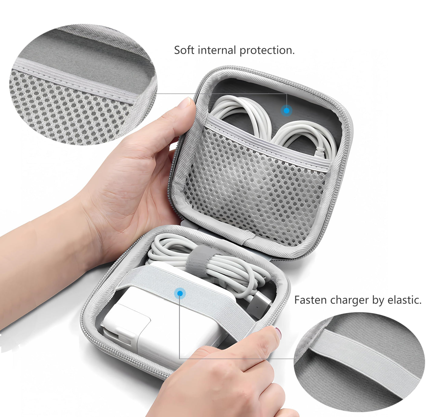 HOMEGYMFREE Small Travel Carrying Storage Case, 4.4"x4.4" Charger Organizer, Pouch compatible with MacBook Power Adapter, Laptop Accessories Cables
