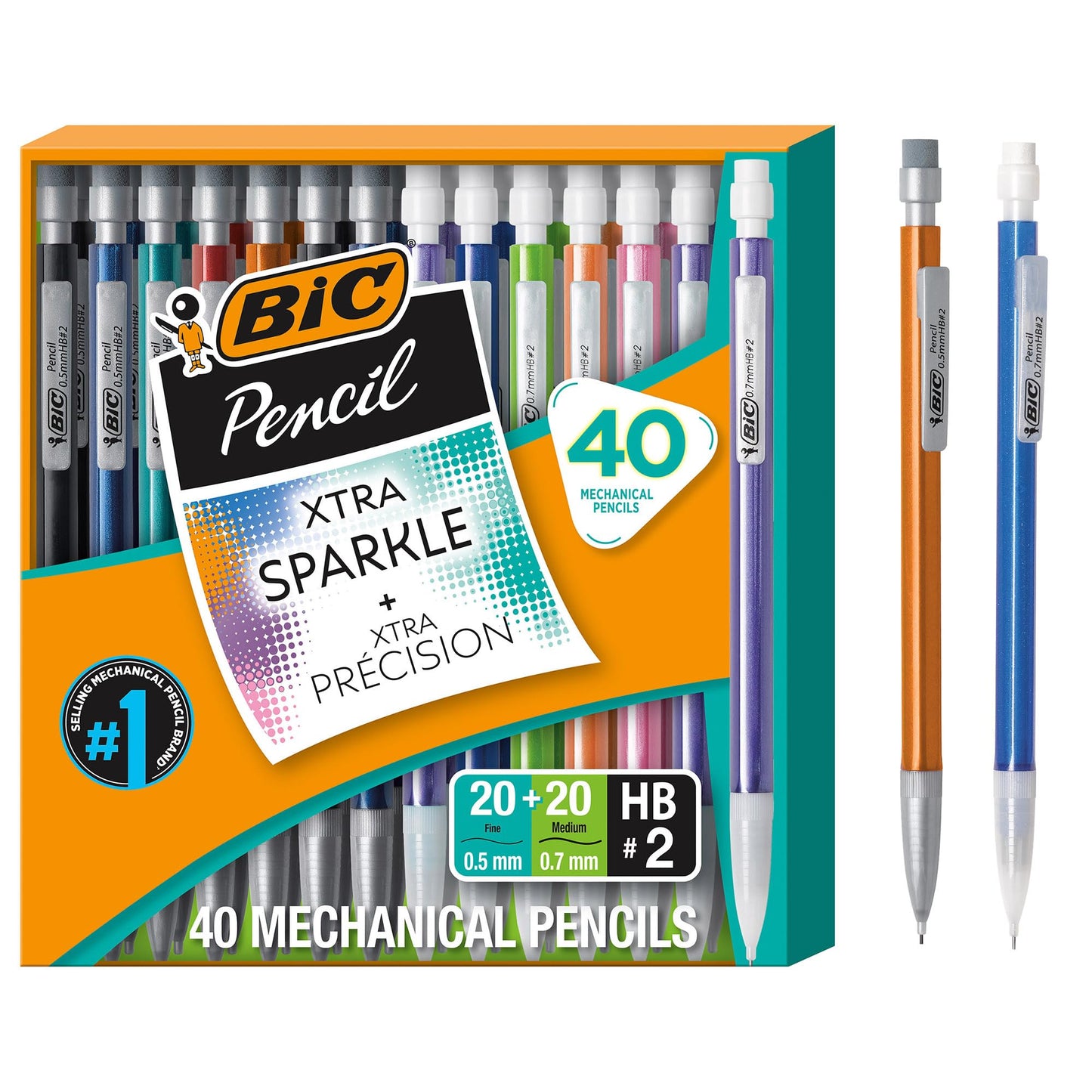 BIC Mechanical Pencils #2 XtraSmooth, 20 0.7mm & 20 0.5mm, Pack of 40
