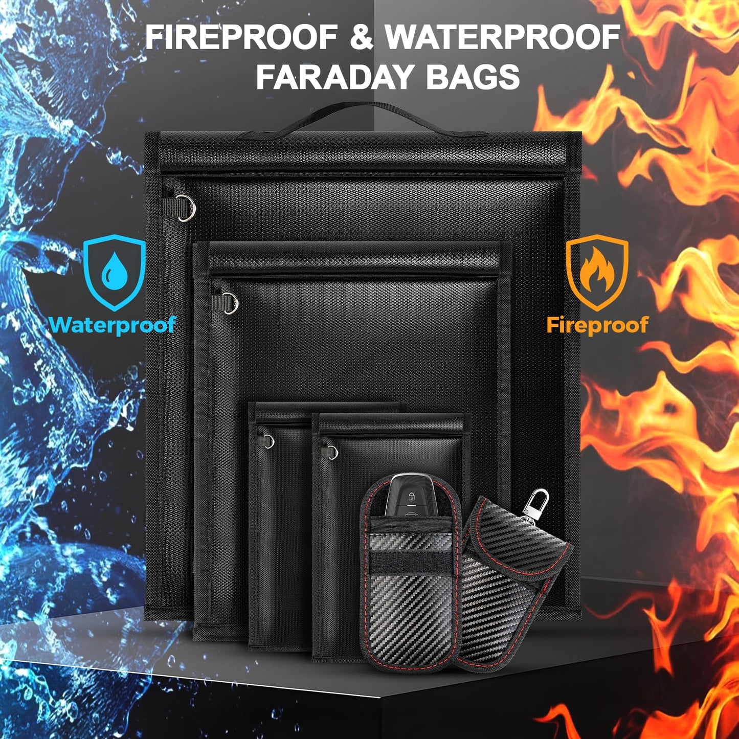 6pack Faraday Bags, Large Faraday Cage, Anti-Tracking Faraday EMP Bag for Laptops & Tablets & Phones & Car Keys, Fireproof & Waterproof RFID Signal