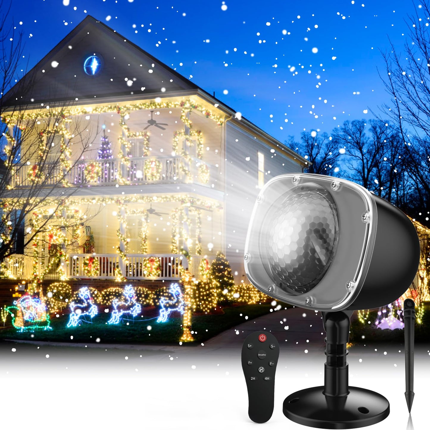 Christmas Snowfall Projector Lights,FLEVO Waterproof Snowfall LED Light Projector,Outdoor Indoor Snow Lighting Projector with Dynamic Snow Effect