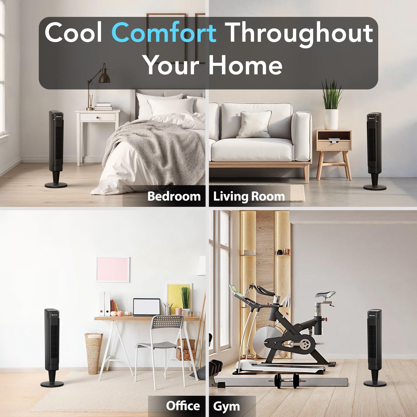 Comfort Zone 36-Inch Oscillating Tower Fan with Remote Control - Quiet Cooling Fan for Bedroom and Office, 3 Speeds & 3 Modes (Normal, Natural