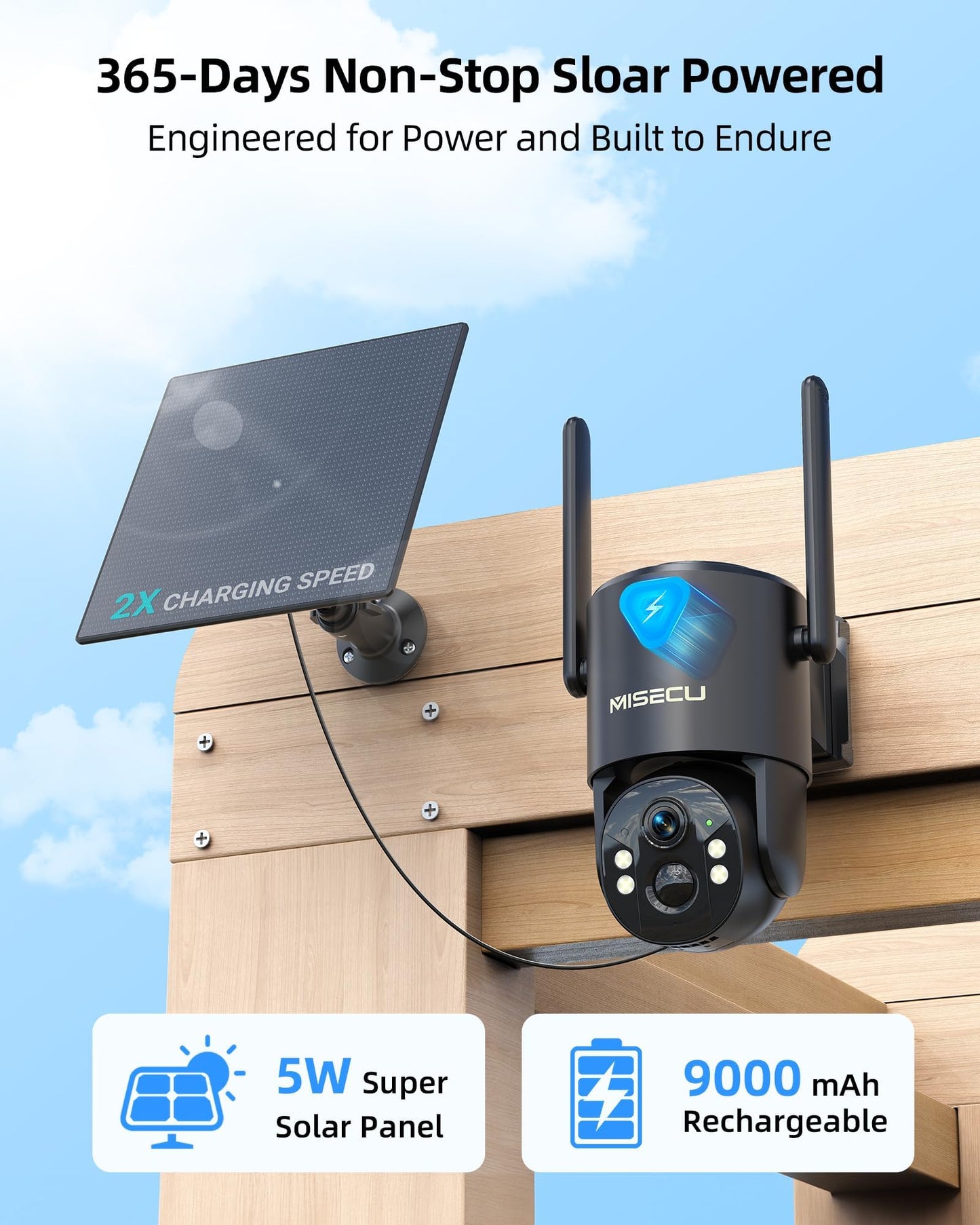 MISECU 4G LTE Cellular Security Camera, 2.5K Solar Outdoor Cam Wireless Without WiFi Needed, 360° PTZ Live View Off Grid Camera, AI Motion Detection