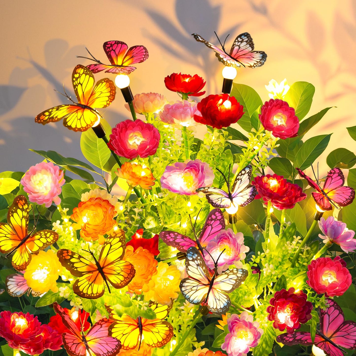 GARPAR Solar Garden Lights, 6 Pack Swaying Solar Lights with 18 Butterflies & 42 Blooming Flowers, Solar Flowers Lights Outdoor Waterproof, Solar