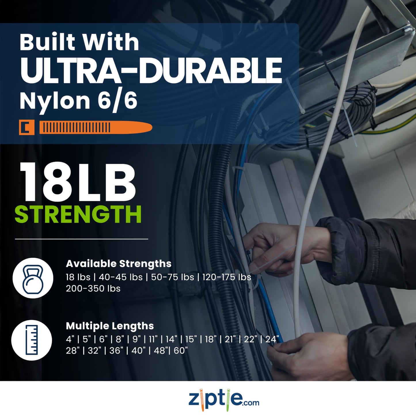 ZipTie.com 5-Inch Blue Multi-Purpose Zip Ties - 18-lb Tensile Strength Cord Management - Indoor Multi-Purpose (100-Pack)