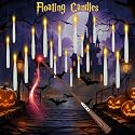 Dreacompy Halloween Decoration, Floating Candles with Wand, 10 PCs Flameless Magic Hanging Candles with 11 AAA Battery, Flickering Warm Light Floating