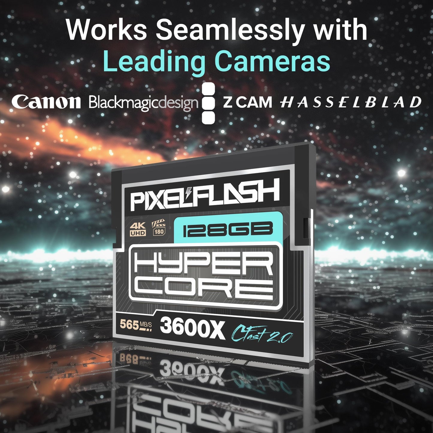 PixelFlash 128GB CFast 2.0 Card 3600X HyperCore 570MB/s SATA3 VPG180, CFast Card for DSLR Cinematic Video & Photo Cams Lab Tested, Certified Flash