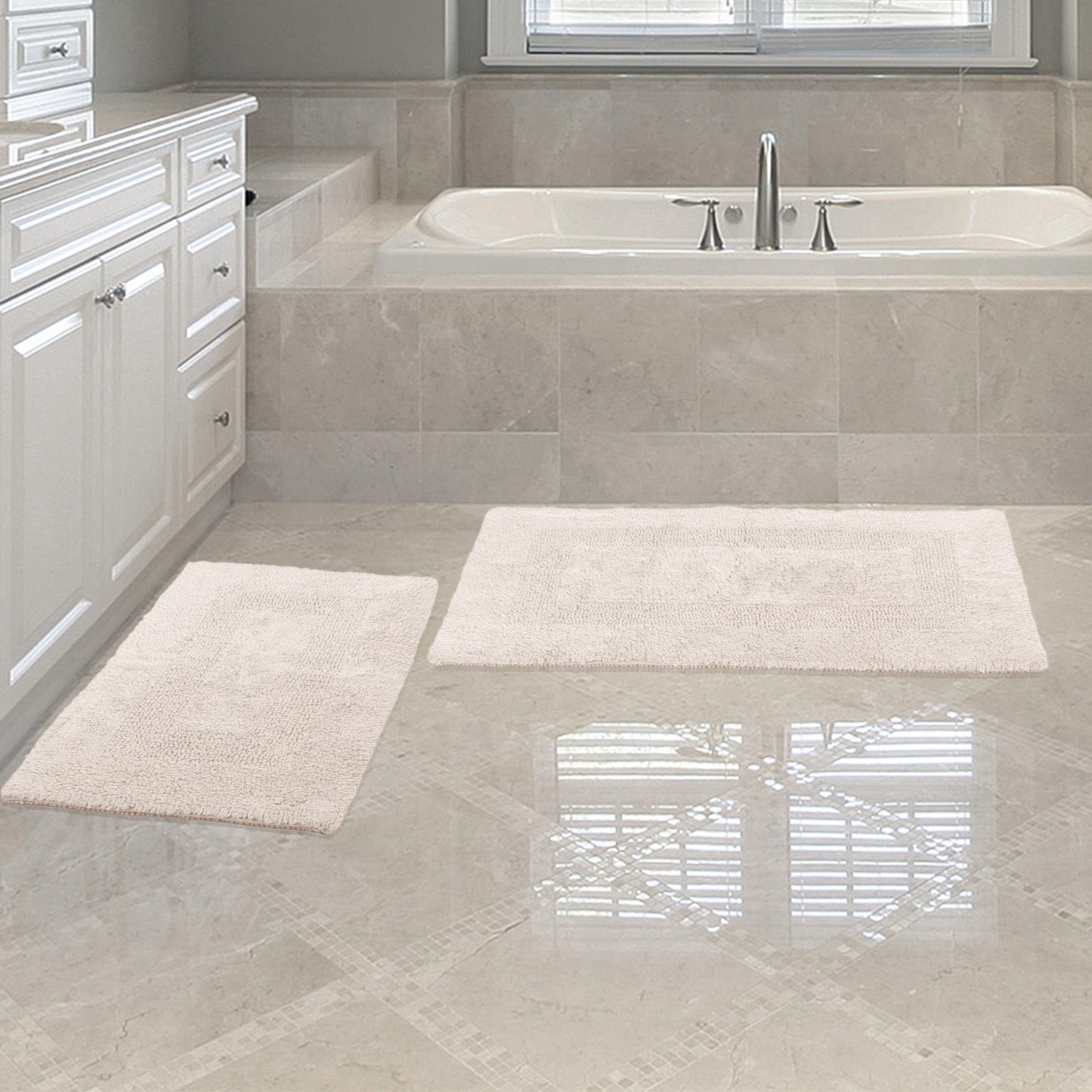 Bedford Home Bathroom Rugs Set (67A-01677) - 2-Piece Cotton Bathroom Mat Set, Machine Washable Standard & Large Bath Mats for Washroom, Kitchen, or…