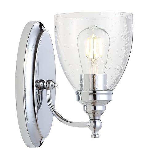 JONATHAN Y 5.5" Chrome LED Vanity Light Wall Sconce, Hardwired for Bathroom, Clear Seeded Glass Shade, Dimmable Mirror Hallway Lighting, LED Bulb