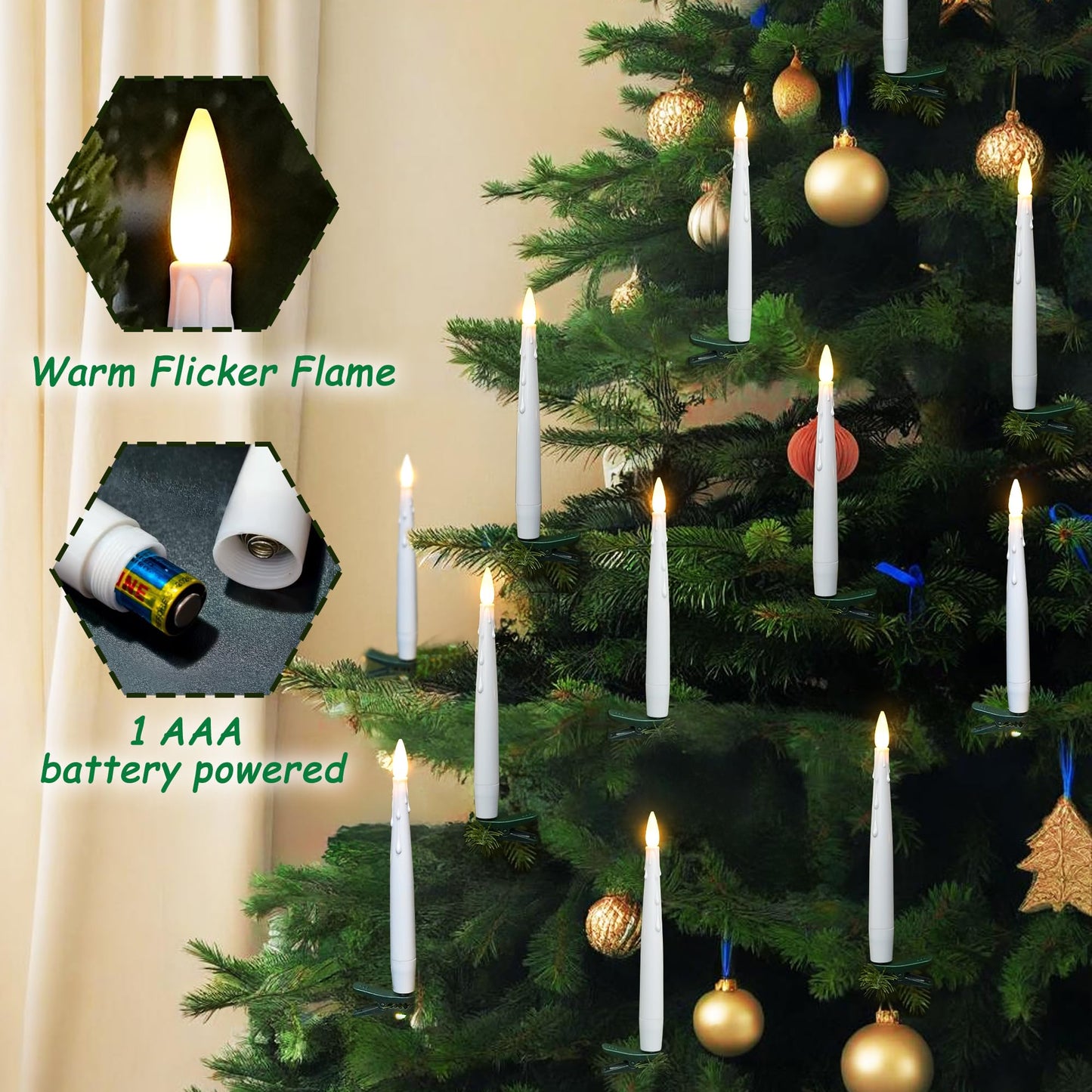 yunsheng 12Pcs Christmas Tree Candles with Remote Timer, Battery Operated LED Flameless Taper Candles Flickering for Xmas Home Wedding Decor Gift