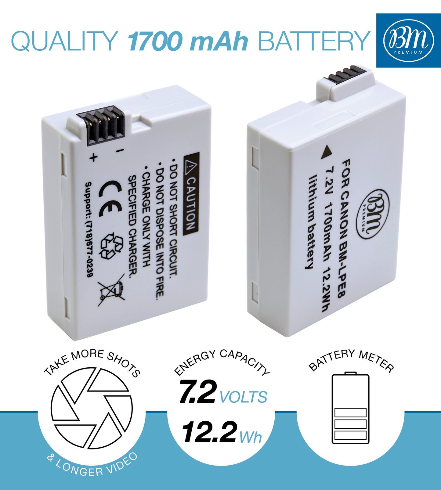 BM Premium LP-E8 Battery and Battery Charger for Canon EOS Rebel T2i, T3i, T4i, T5i, EOS 550D, EOS 600D, EOS 650D, EOS 700D DSLR Digital Camera