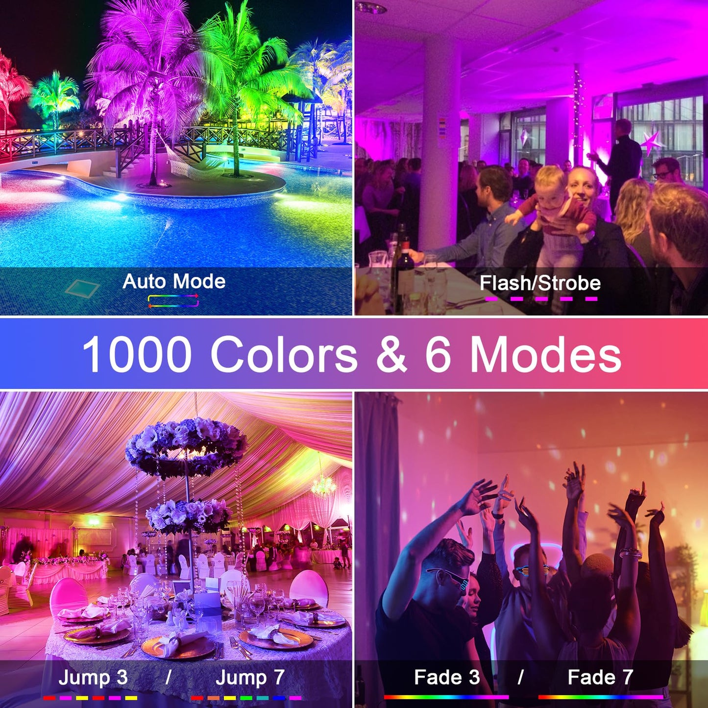 Upgraded LED Flood Light Outdoor 25W 4 Pack, DIY Color Changing Christmas Lights Outdoor Patio Floodlights with Remote, IP66 Waterproof RGB Spot Light