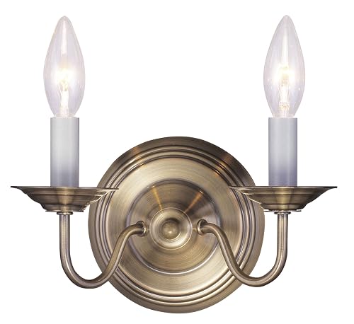 Livex Lighting 5018-01 Williamsburgh 2-Light Wall Sconce, Antique Brass