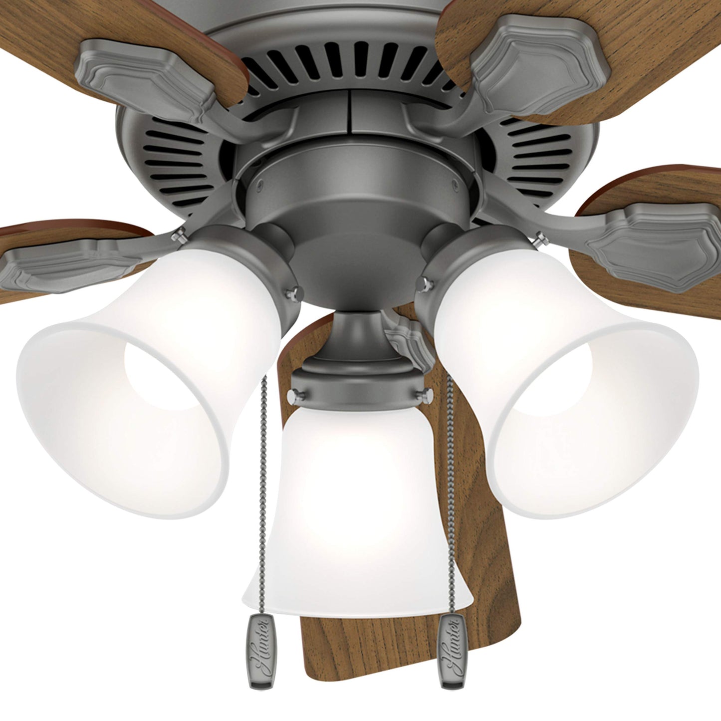 Hunter Fan 44 inch Traditional Matte Silver Indoor Ceiling Fan with Light Kit and Pull Chain (Renewed)