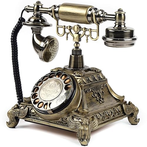 CNCEST Retro Vintage Telephone, Resin Imitation Copper Vintage Style Rotary Retro European Antique Handset Rotary Dial Phone Home and Office Telephone