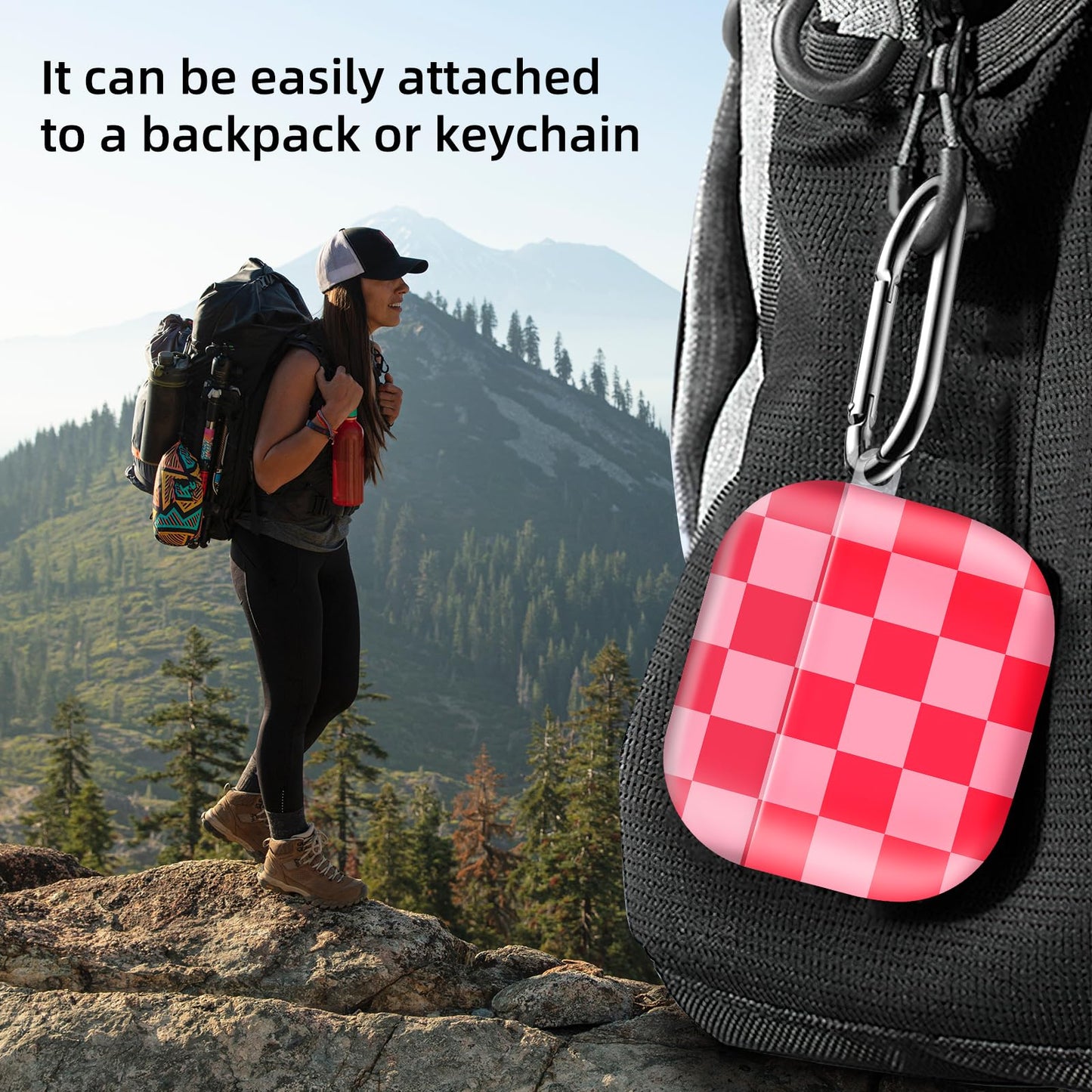 Compatible with AirPod 4th Generation 2024 Case, Shockproof Anti-Drop Protective Cover, Cute Case for Women Men with Keychain(Pink Red Plaid)