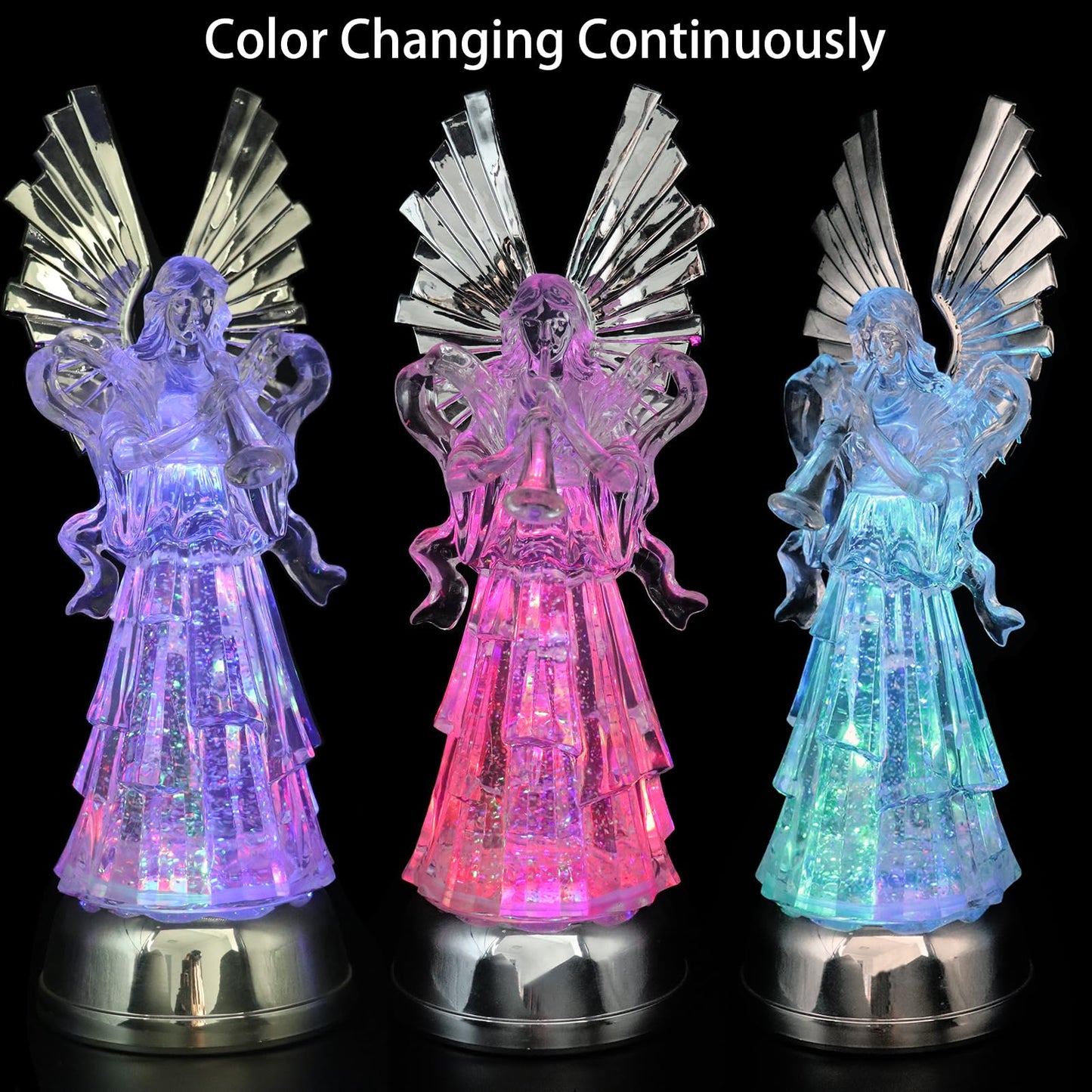 DRomance 14" Angel Snow Globe Lantern Battery Operated with 6 Hour Timer Color Changing LED Light Trumpet Angel Swirling Glitter Water Lamp