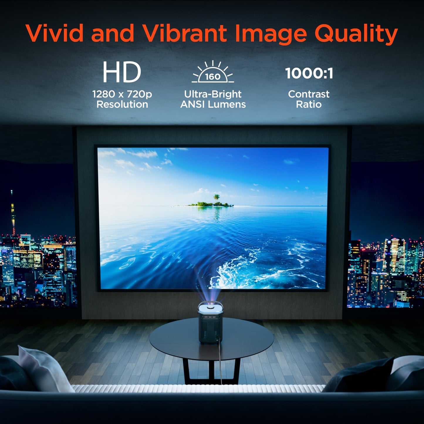 HyperGear Mini Portable Projector with Wifi & Bluetooth, 5W Speaker, 30-200 Inch Picture, Movies, Games & Streaming, 1280 x 720p HD Resolution