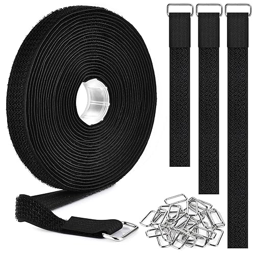 Nettbe 1"x19.7ft Hook and Loop Straps with 30 Buckles Adjustable Cut-to-Length Cable Ties - Reusable Nylon Fastening Tape Cable Straps for Storage or