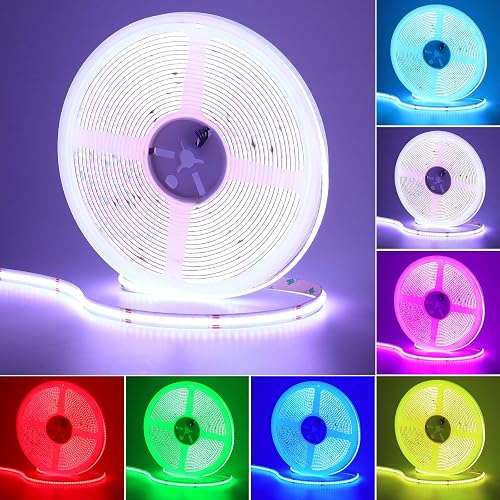 GOMING 24V 32.8ft/10M RGB COB LED Strip Light 576LEDs/M Flexible High Brightness 14W/M Uniform Glow IP20 No Waterproof LED Tape Lights for Bedroom