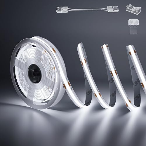 PAUTIX COB LED Strip Light 32.8ft/10m 5040LEDs White 6000K,High Lumen Flexible CRI93+ LED Tape Super Bright DC24V,for Cabinet Home DIY Lighting
