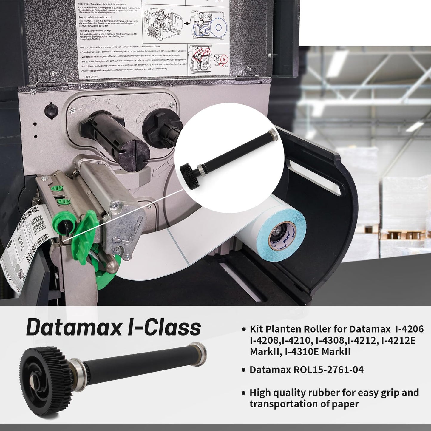 ROL15-2761-04 Kit Platen Roller for Datamax I-Class I-4212E I-4310E I-4606E I-4208 I-4308 I-4212 Thermal Printer 4-Inch