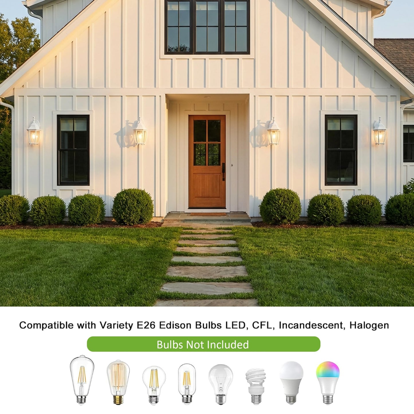 LIT-PaTH Outdoor Wall Lantern, Wall Sconce as Porch Lighting Fixture with E26 Medium Base Max 60W, Aluminum Housing with Glass Shade, Matte White