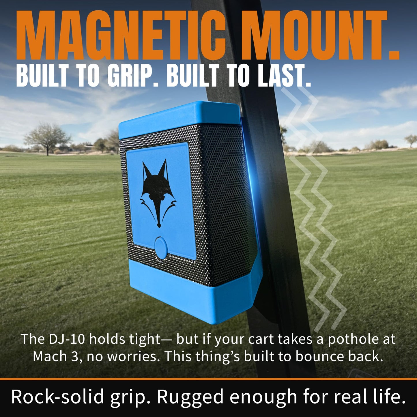 DESERT FOX GOLF DJ-10 Golf Cart Bluetooth Speaker - Wireless Magnetic Golf Speaker with Secure Mount - Loud, Weatherproof Sound with Retro Volume Knob