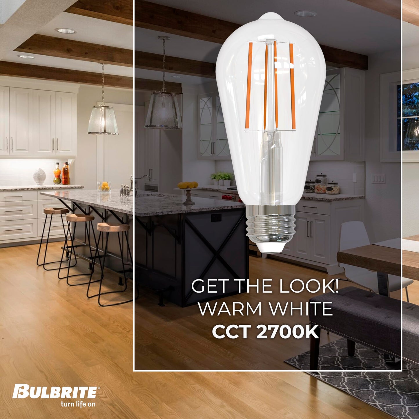 Bulbrite 8.5 Watt Dimmable Clear Filament ST18 / ST19 Medium (E26) LED Bulb - 850 Lumens, 3000K, and 90 CRI (4 Pack)