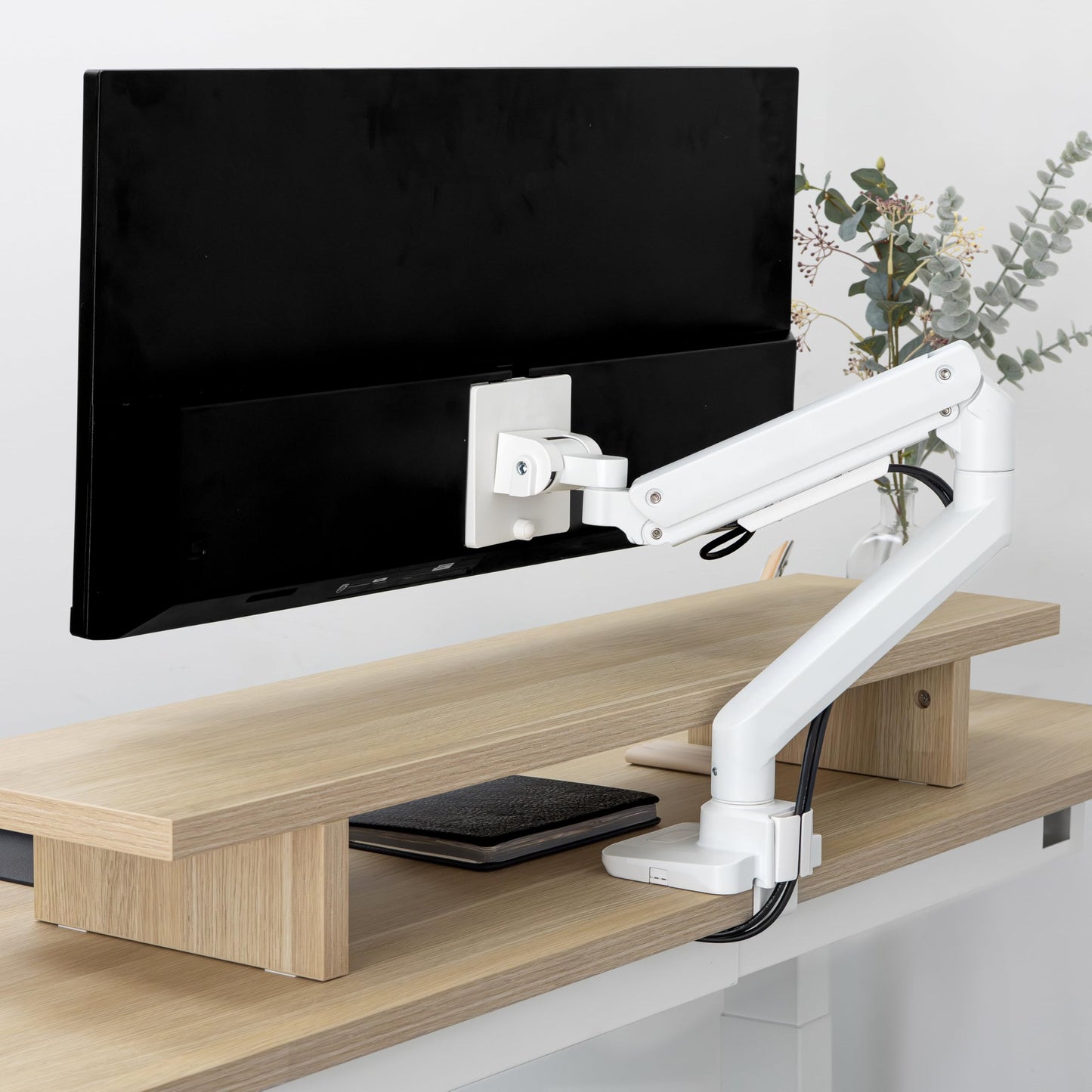Desky Heavy Duty Ultrawide Monitor Arm - Adjustable Gas Spring Desk Mount for 17-49" Monitors, VESA 75/100, 44 lbs Capacity - White