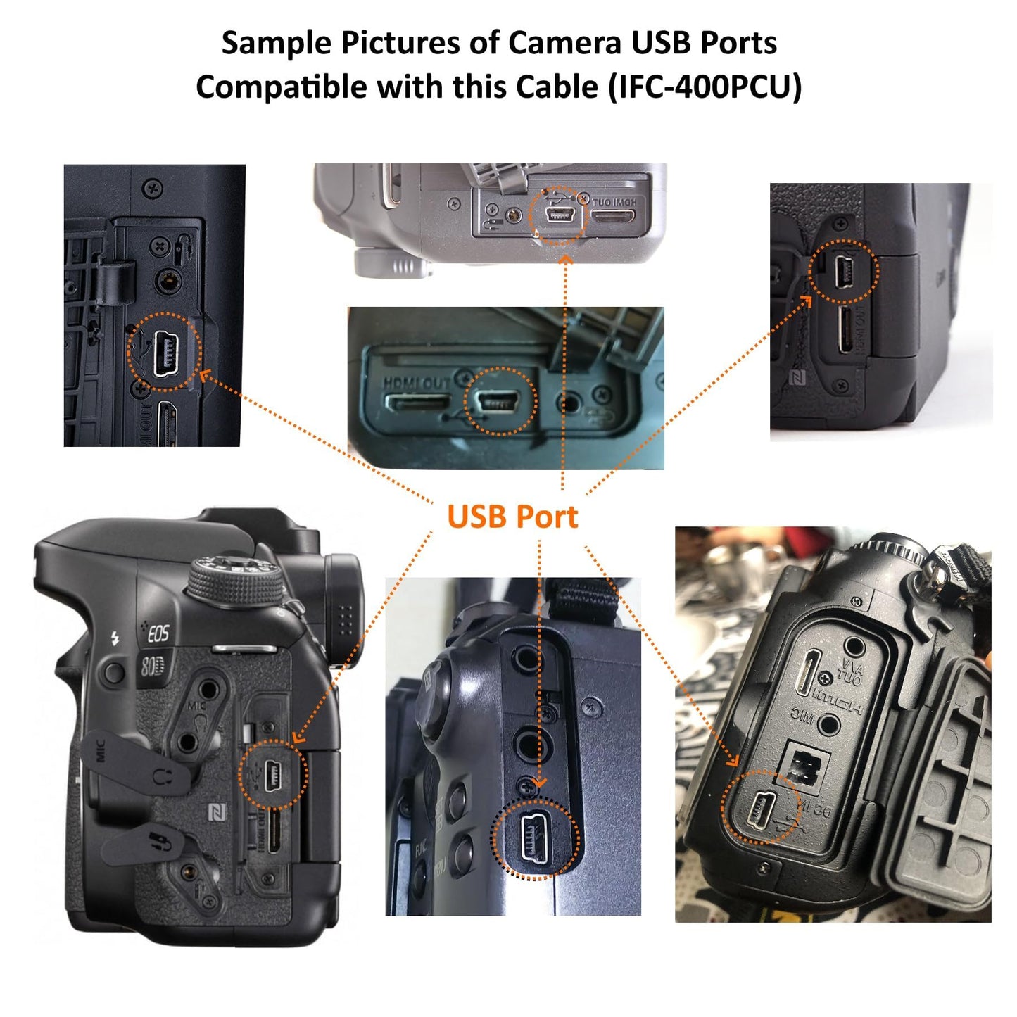 Camera IFC-400PCU USB Data / File Transfer Cable for Canon Rebel EOS T1i T2i T3 T3i T4i T5 T5i T6 T6i T6s T7i, Select PowerShot & Vixia Camcorders