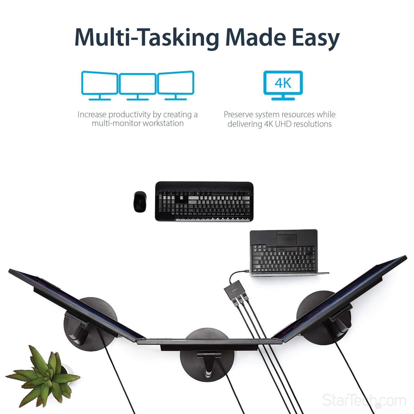 StarTech.com 3-Port Multi Monitor Adapter - Mini DisplayPort to DisplayPort MST Hub, Dual 4K30Hz & 1x 1080p - Video Splitter for Extended Desktop Mode