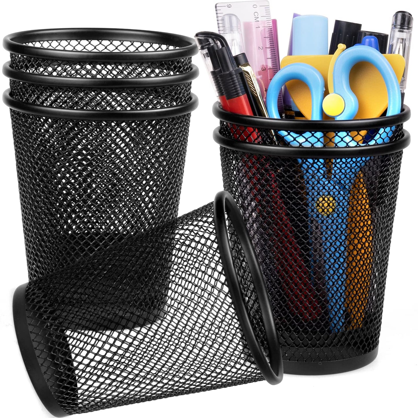 QYH Mesh Pencil Holder for Desk 6 Pack, Metal Pen Cup Black