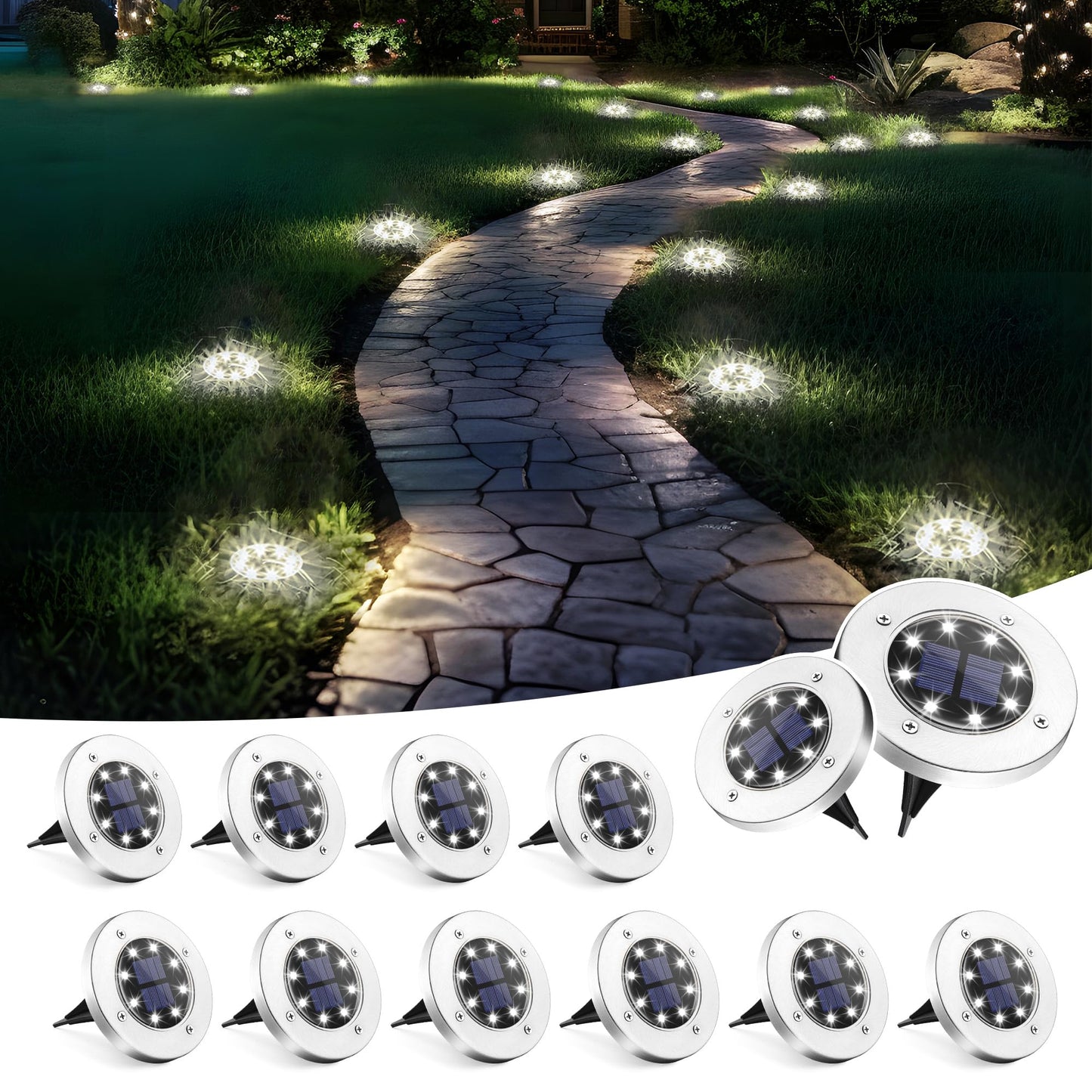 SOLPEX Solar Lights Outdoor Waterproof, 12 Pack Solar Ground Lights, Solar Garden Lights Landscape Lighting for Pathway Driveway Patio Backyard