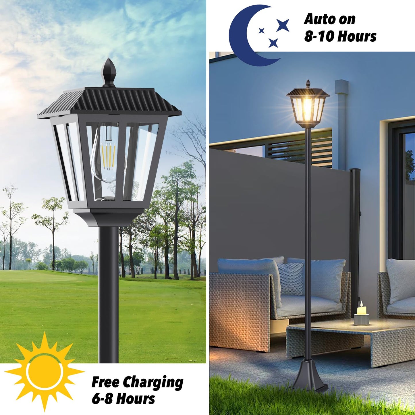68" Solar Lamp Post Light Outdoor - 3000K Warm White, IP45 Waterproof Post Solar Lights Outdoor, Pole Lights Decorative Lamp for Yard Garden Patio