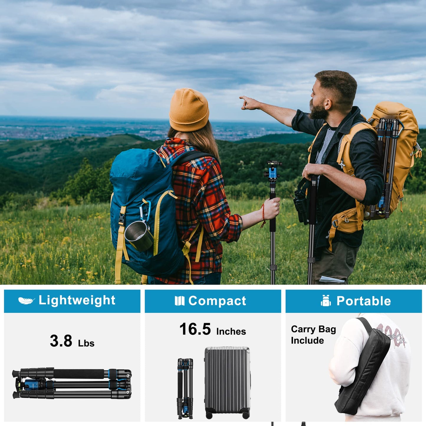 JOILCAN Tripod for Camera, 81" Aluminum Camera Tripod, 83" DSLR Tripods & Monopods, Heavy Duty Travel Tripod for Binoculars Spotting Scope Telescope