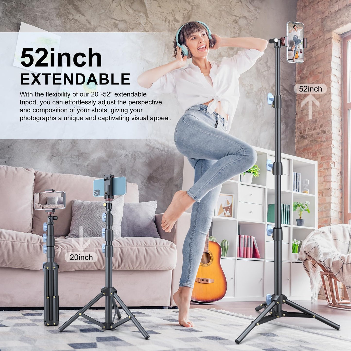 Selfie Stick & Tripod LINCO, Integrated, Heavy Duty, Lightweight, Bluetooth Remote for Apple & Android Devices, Separable Tripod Feet, Extends to 52"