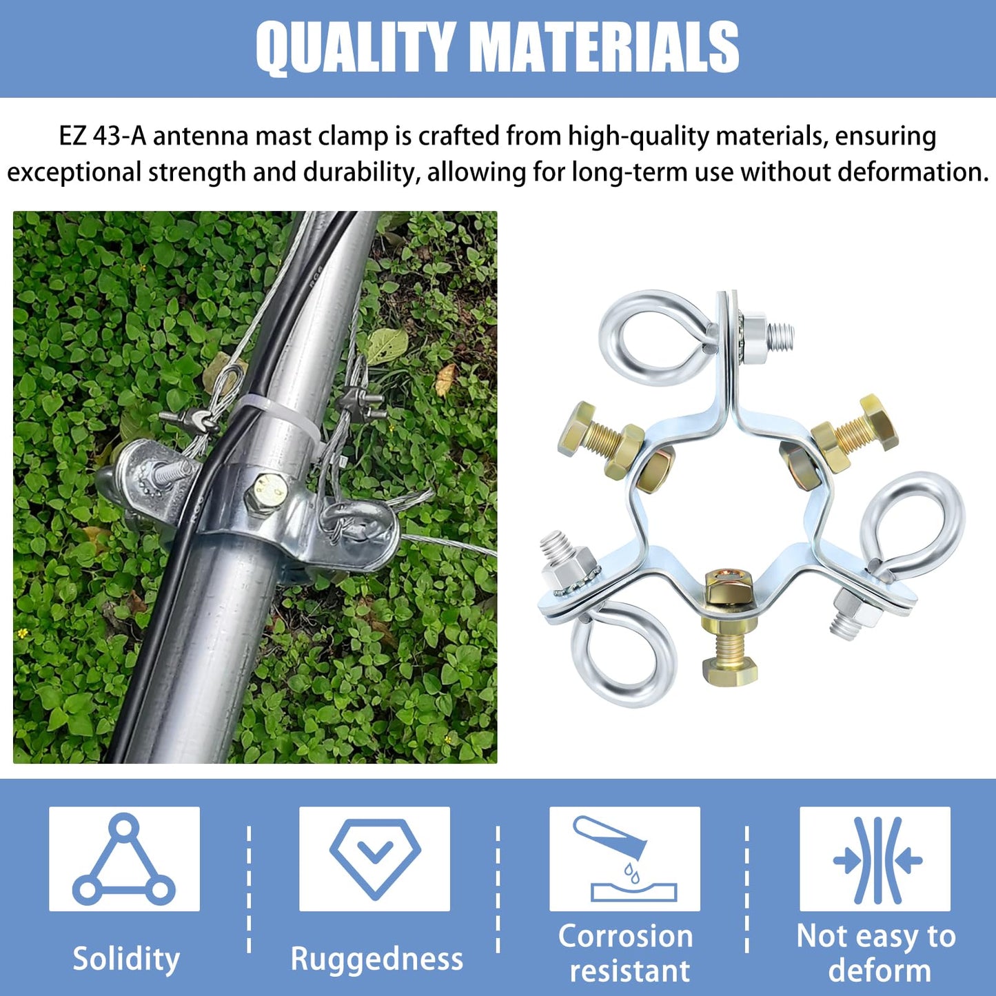 EZ 43-A 3 Way Antenna Masts Guy Wire Clamp, Antenna Mast Mount for Erecting 0.8" to 1.8" Antenna Masts
