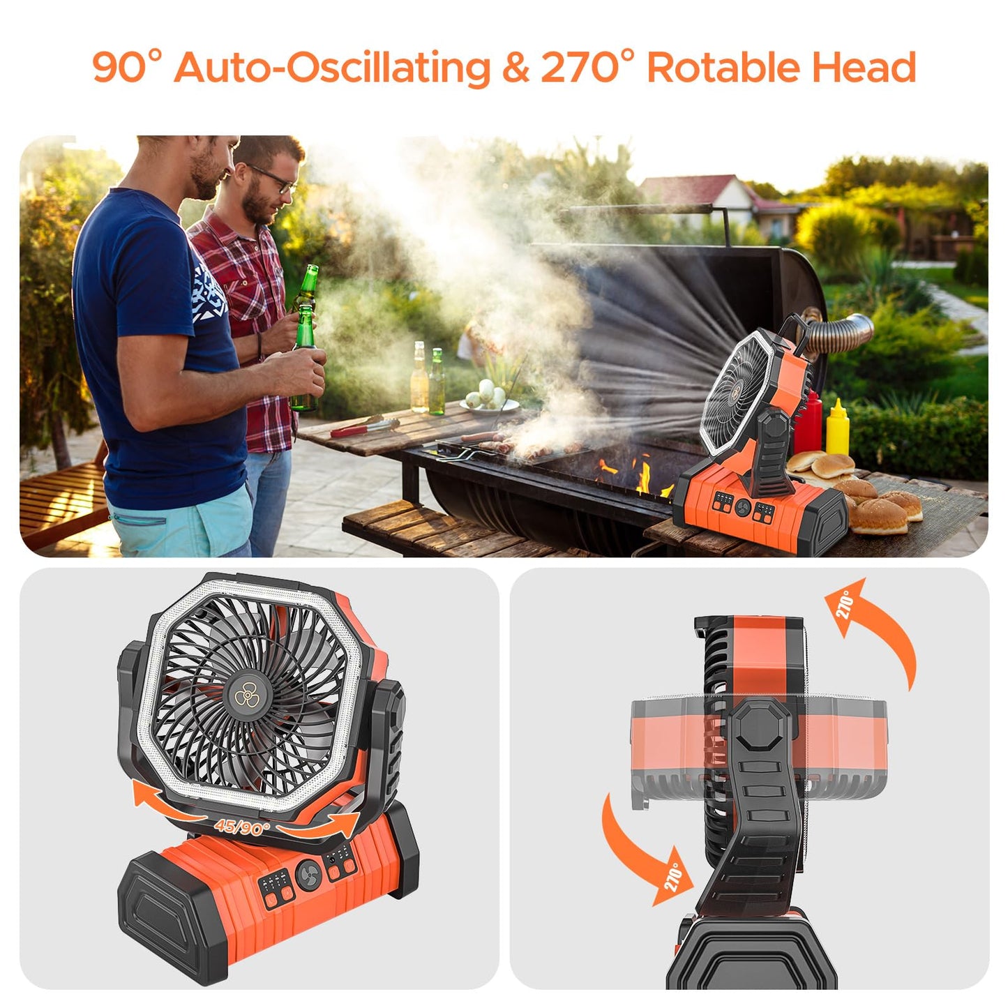 20000mAh Auto-Oscillating Battery Operated Fan with Remote/Hook/Timer, 58H