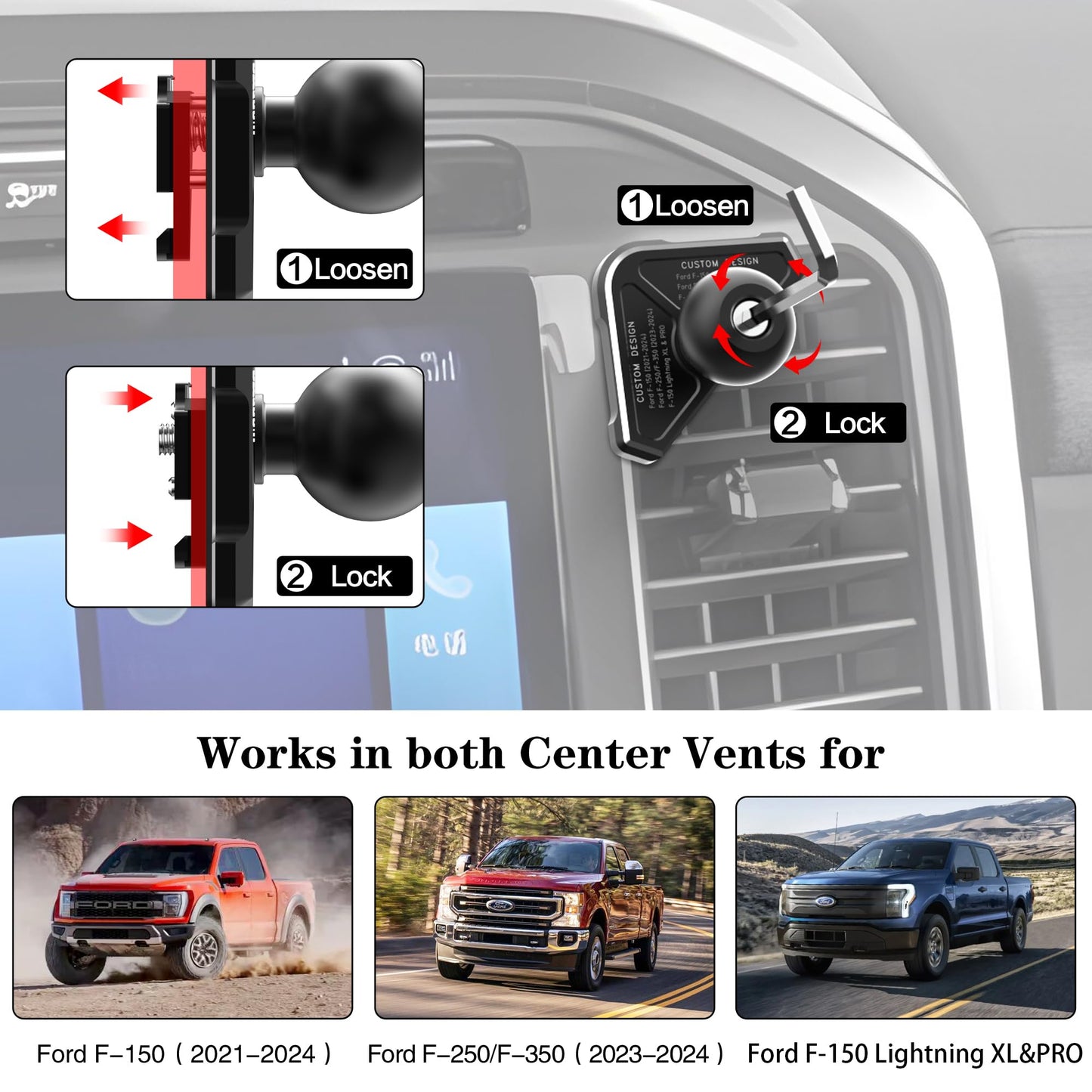 EASEORD Aluminum Vent Phone Mount Compatible with Ford F150 (2021-2025), F-250/F-350 (2023-2024), F150 Lightning XL & PRO?Metal Phone Holder with 360