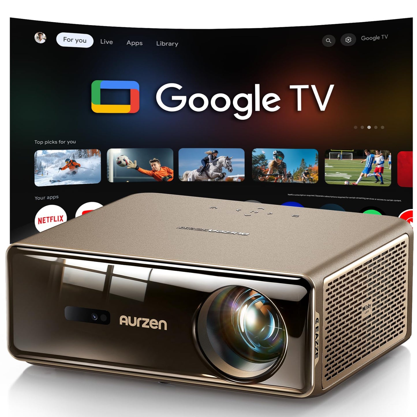 Aurzen EAZZE D1 MAX Upgraded Google TV Smart Projector 4K Supported, Ultra-Bright 1000 ANSI Lumens, MEMC Tech, Fully Automatics, 20W DoIby Audio, Home