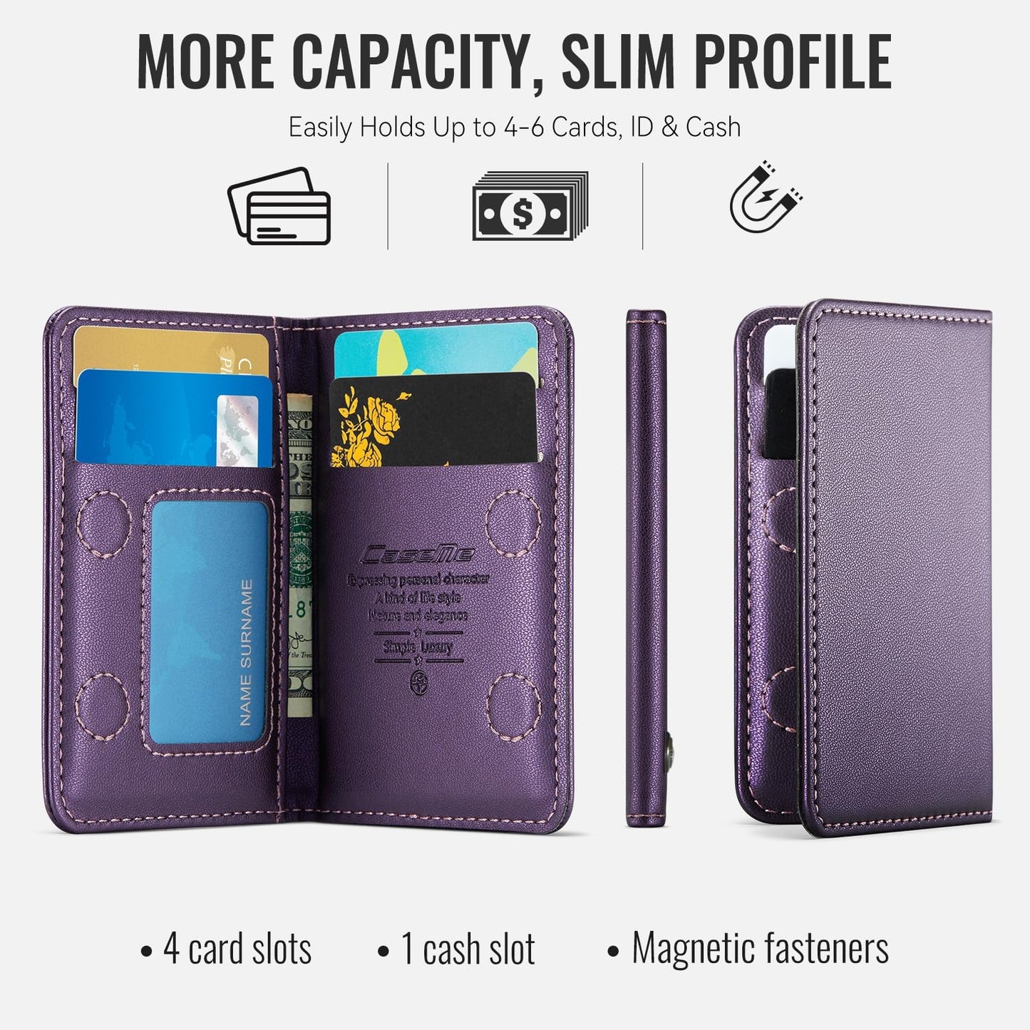 VEWWA Magnetic Wallet for iPhone, Detachable Magnetic Card Holder Compatible with MagSafe, RFID Blocking Magnetic Phone Wallet with Kickstand