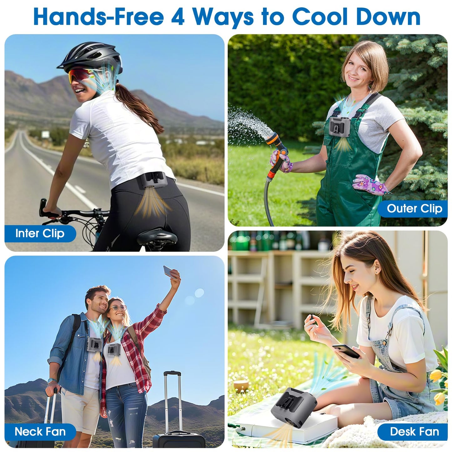 40H Portable Waist Fan, Rechargeable Wearable Shirt Clip Fan with Light, 16000 RPM Cooling Neck Body, Powerful 5 Speeds Belt Personal Cooling Fans