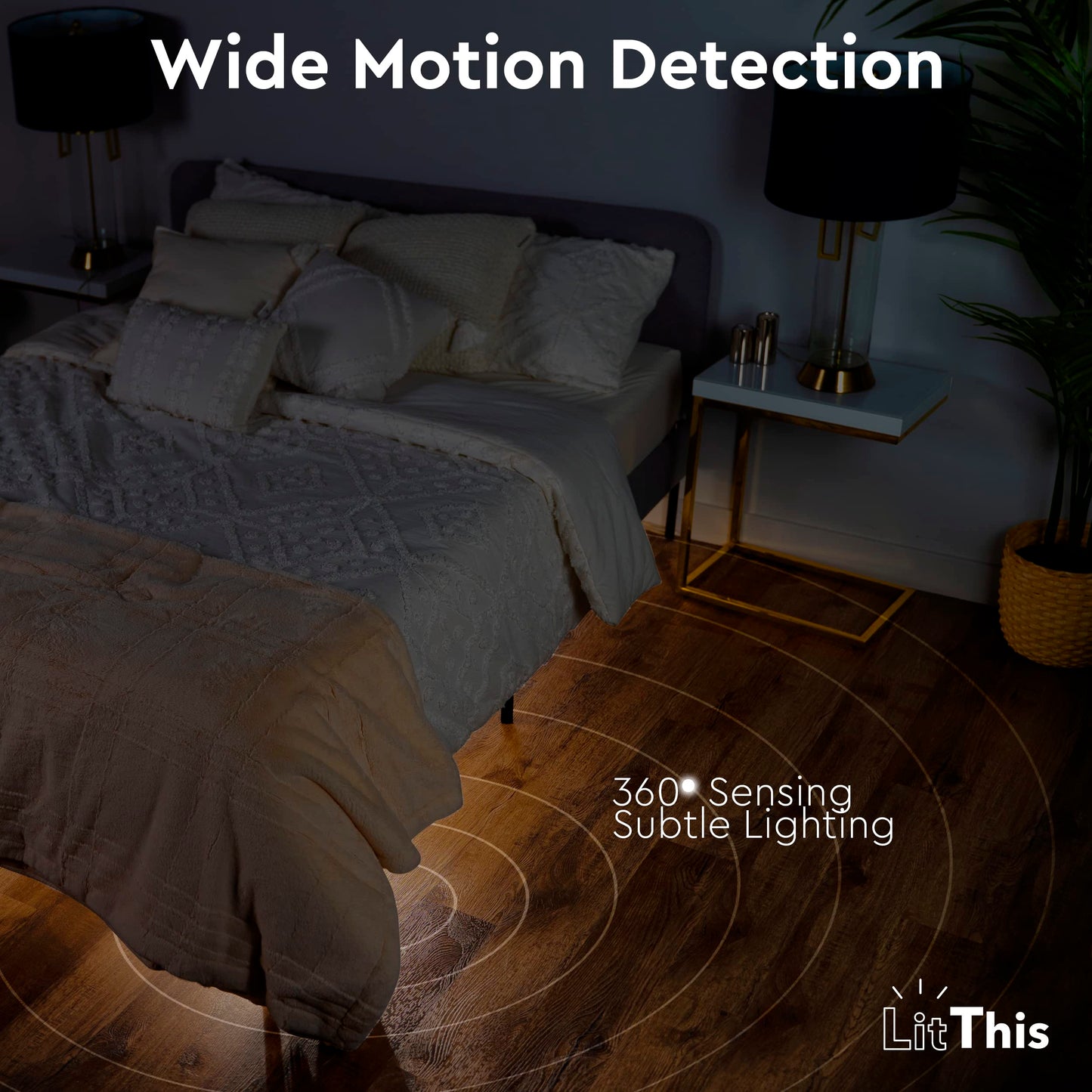 LitThis Under Bed Lights Motion Sensor Patented 360° motion activated night light for under bed light. - No Installation, easily positioned, dimmable