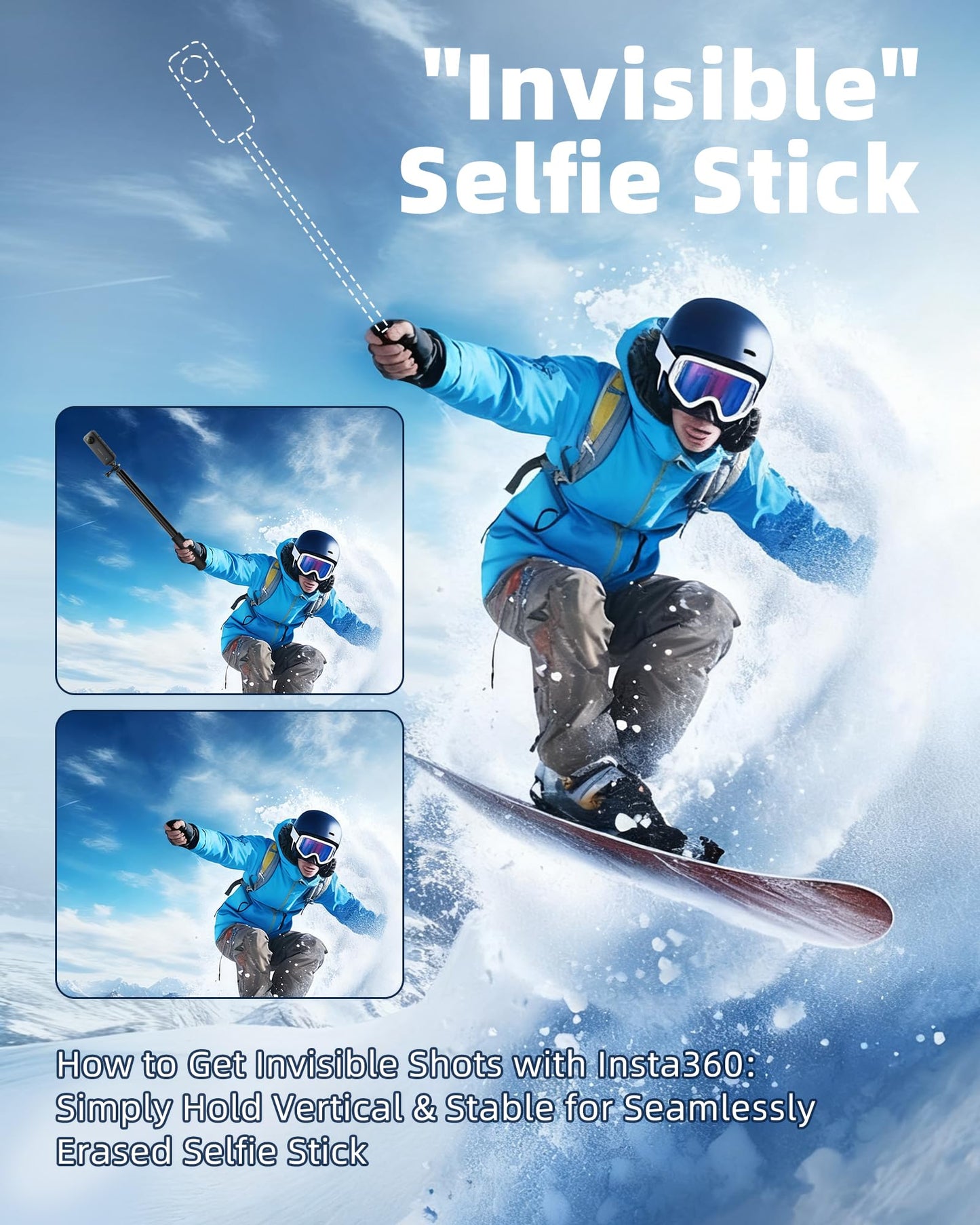 118" Extra Long Selfie Stick,10ft Invisible Selfie Stick,Aluminum Compatible with Insta360 X5/X4/X3 ONEX2/RS,Gopro,DJI Osmo Action 5/3,Cell Phone,with