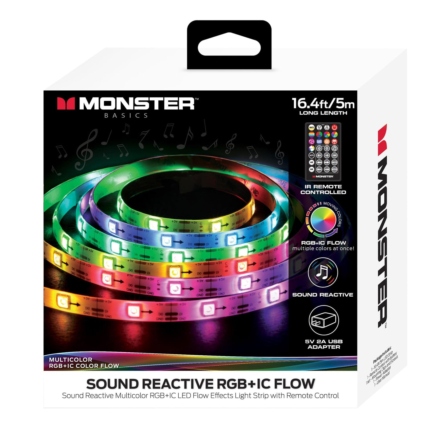 XTREME Monster 16.5ft Music Sync and Multi-Color Color Flow LED Light Strip with Fun Modes, Indoor Use, Easy Use